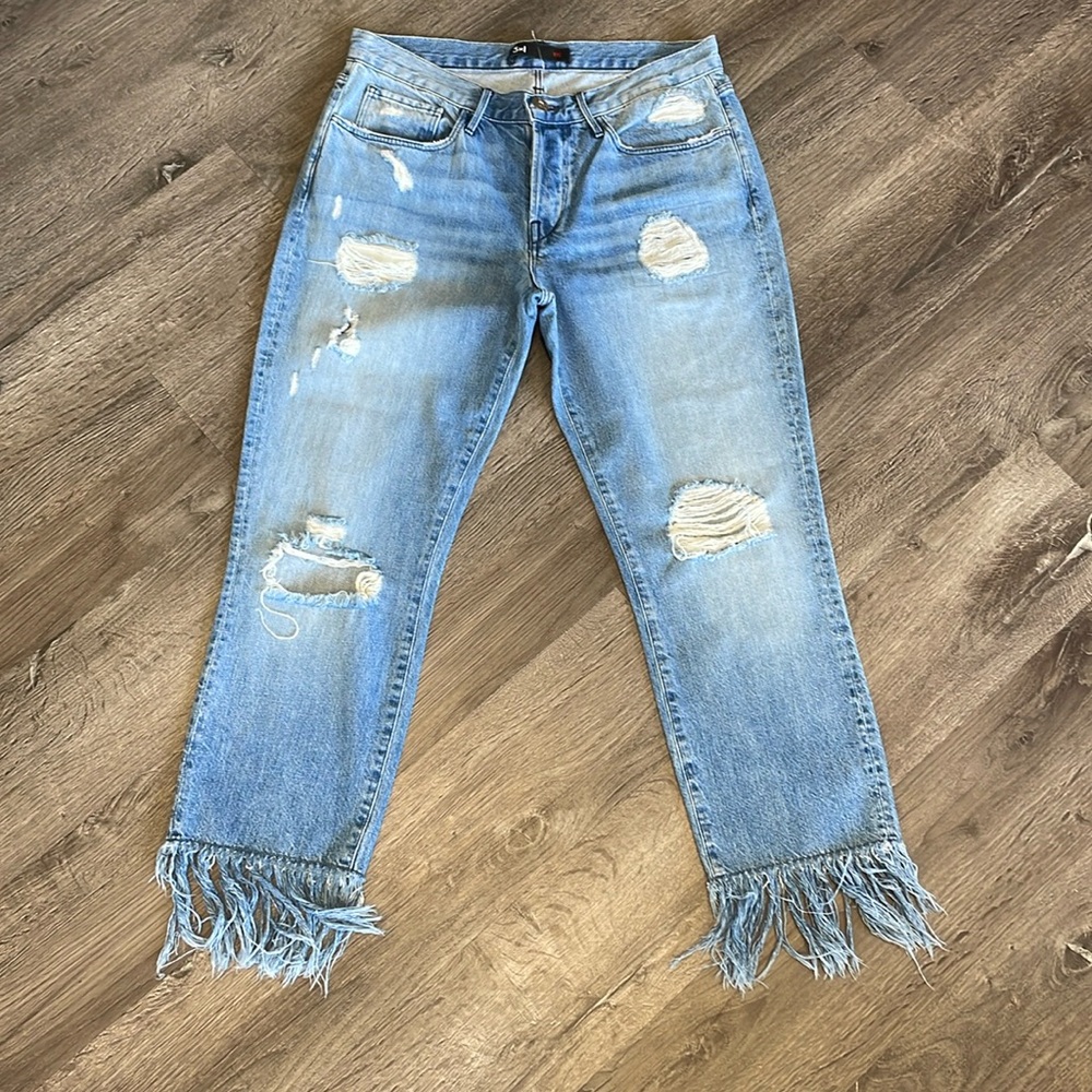 3x1 NYC Brand Distressed Fringe Jeans . Made in USA Great used condition .